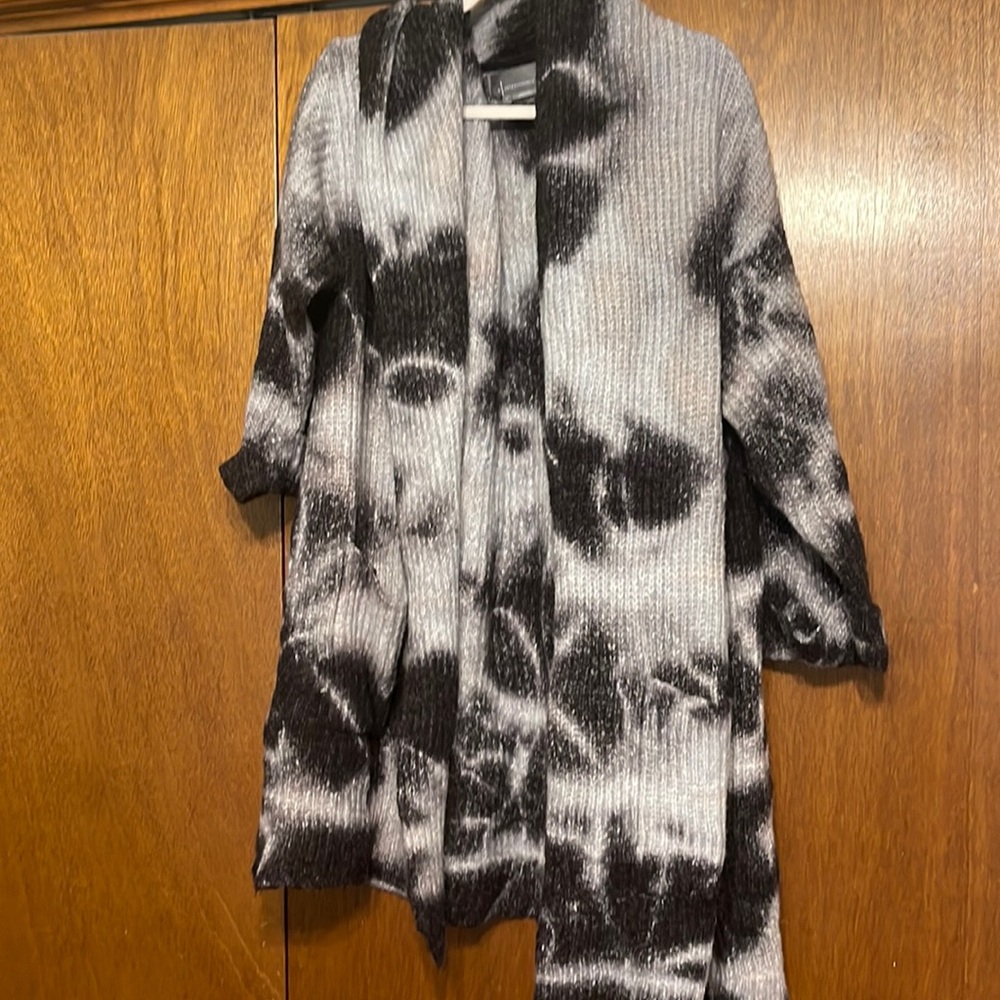 Anthropologie 2x Tie-Dye Longline Cardigan in Grey/Black